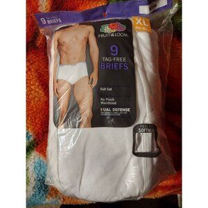 9 Pairs of Men's Fruit of the Loom White Briefs XL Cotton New in Package Tagless